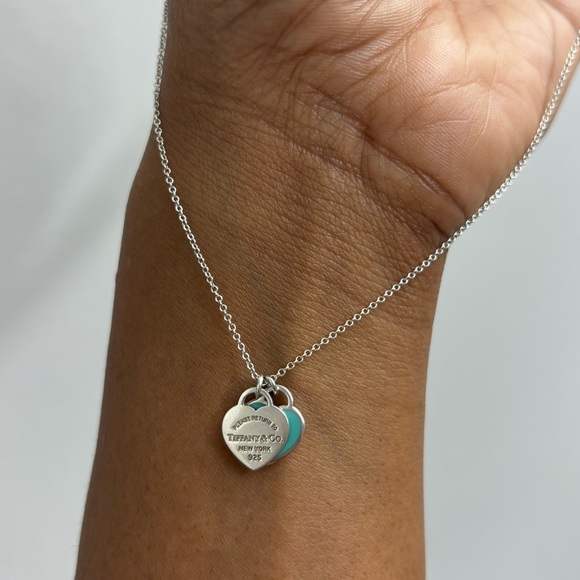 Tiffany Blue Double Heart Tag Pendant - Picture 4 of 9